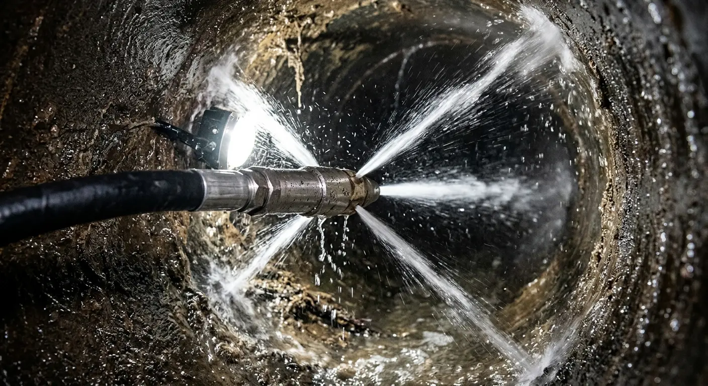 High-pressure hydro jetting nozzle cleaning sewer pipe for Trenchless Sewer Repair in Palm Harbor